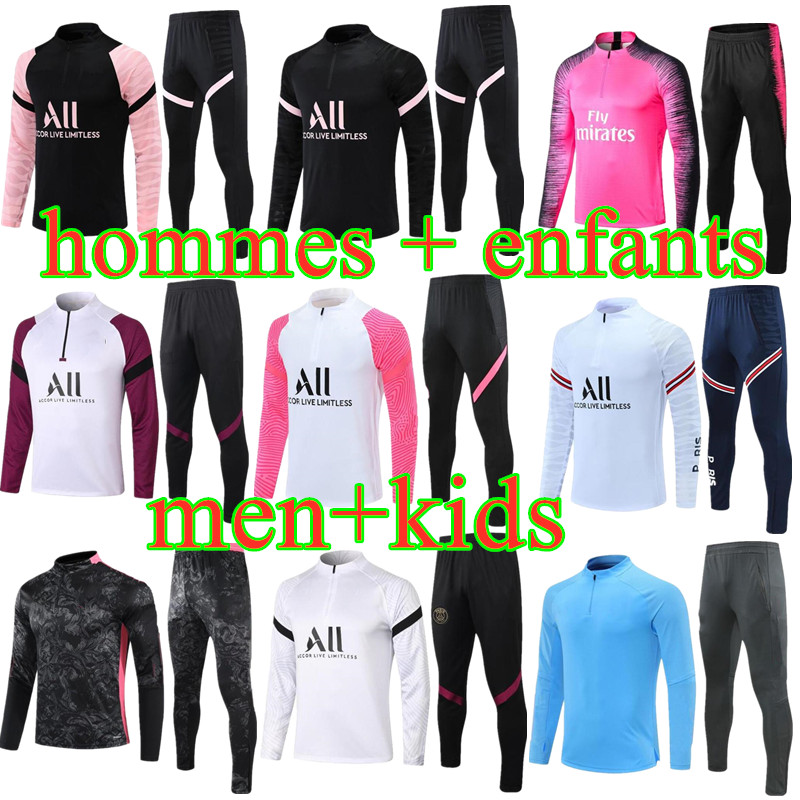 

2021 Men football training suit tracksuit Real madrid HAZARD soccer Paris MBAPPE kids Survetement Maillots de Foot Enfants Chandal Kit, Black