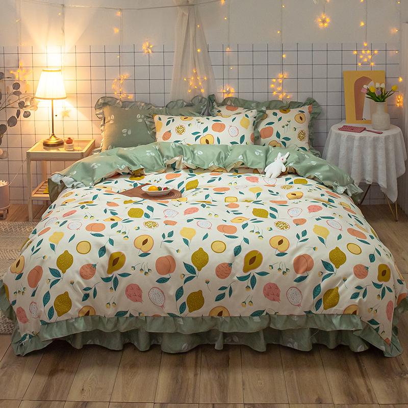 

Korean Bedclothes Luxury Pears Duvet Cover Romantic Lace Girls Princess Quilts  Full Single Fruits Bedding Sets