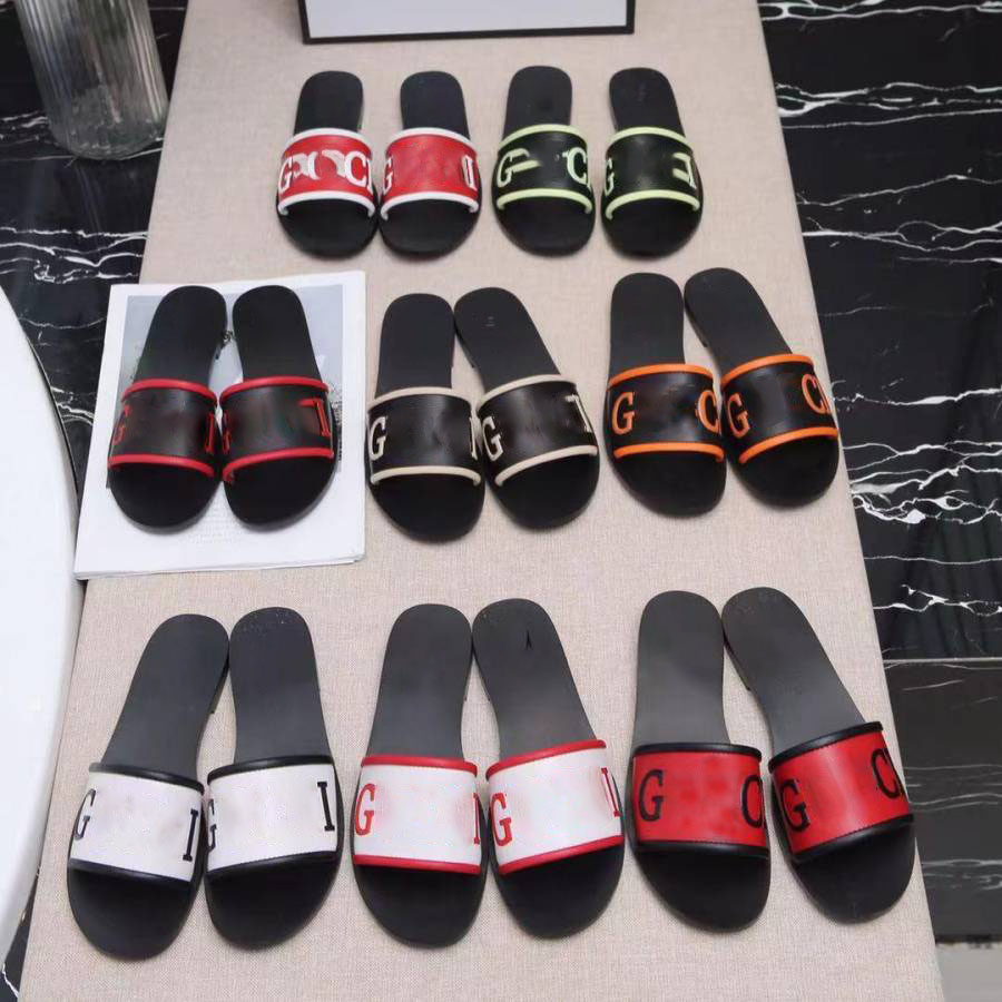 

Top quality G designer slides sandles men/women slippers web rubber interlocking summer footwear with box