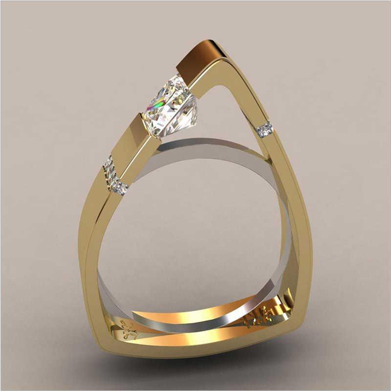 

Wedding Rings Creative Two Tone Geometric Triangle Ring Gold Color Jewelry