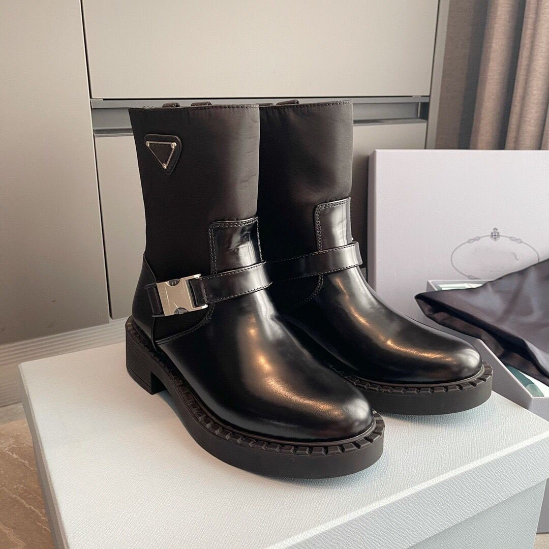 

Winter Monolith Brushed Leather Martin Booties Nylon Ankle Boots Chunky Lug Sole Party Top Brands Women Buckle Motorcycle Booty EU35-41