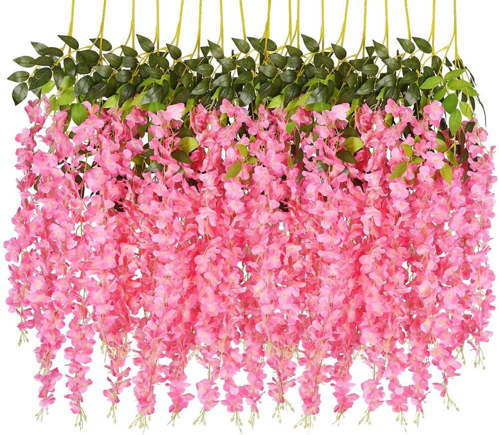 

12PCS/SET 3.6 Feet Artificial Flowers Silk Wisteria Vine Hanging Flower for Wedding Garden Floral DIY Living Room Office Decor, Custom made