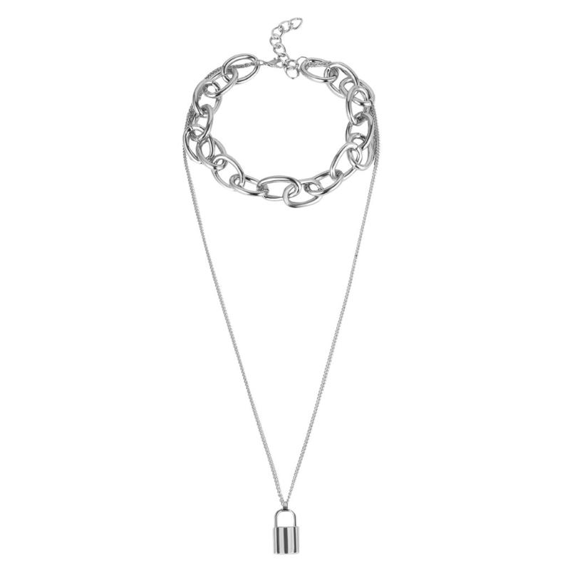 

Chains Lock Chain Necklace Pendant Gift Charm Padlock Jewelry Women Necklaces & Pendants, Silver