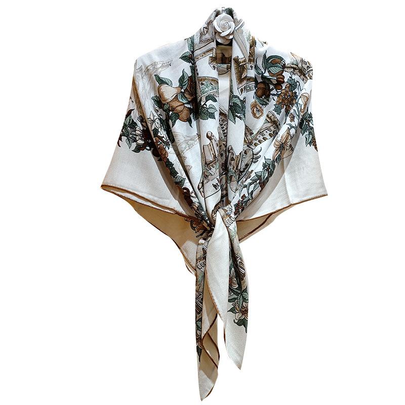 

Scarves Women Winter Scarf Brand Woman Bandana Handmade Silk Square Luxury Foulard Head Shawl Wool Blend 135cm