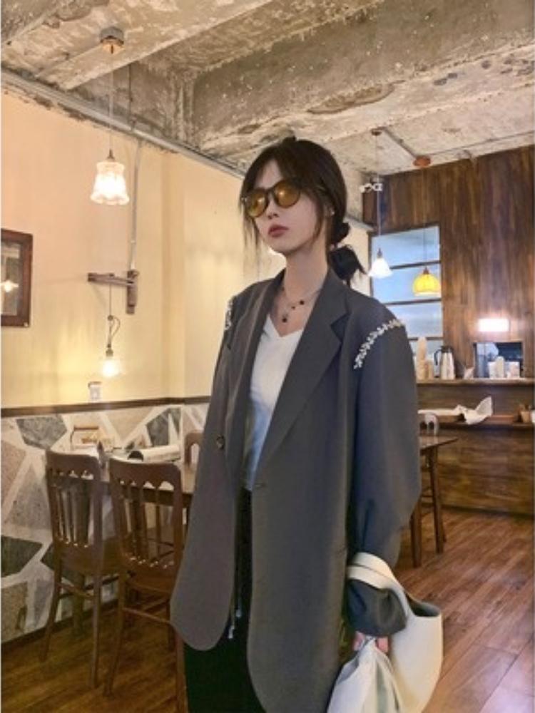 

Women's Suits & Blazers Winter Clothes Women Coat Loose 2021 Temperament Casual Solid Color Womens Blazer Plus Size Clothing For Ladies, Gray