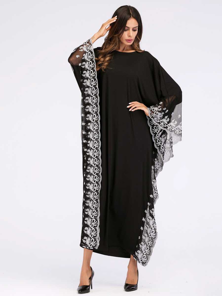 

Muslim Maxi Abaya Dresses for Women Batwing Sleeves Islam Caftan Dress Lace Plus Size Long Robes Female Dubai Islamic Clothing