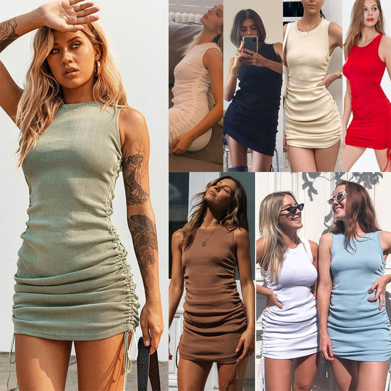 

Women Sexy Hip Vest Dress Summer Fall Mini Skirt Drawstring Pleated Slim Bodycon Dresses Party Streetwear Nightclub Clothing 825, Contact