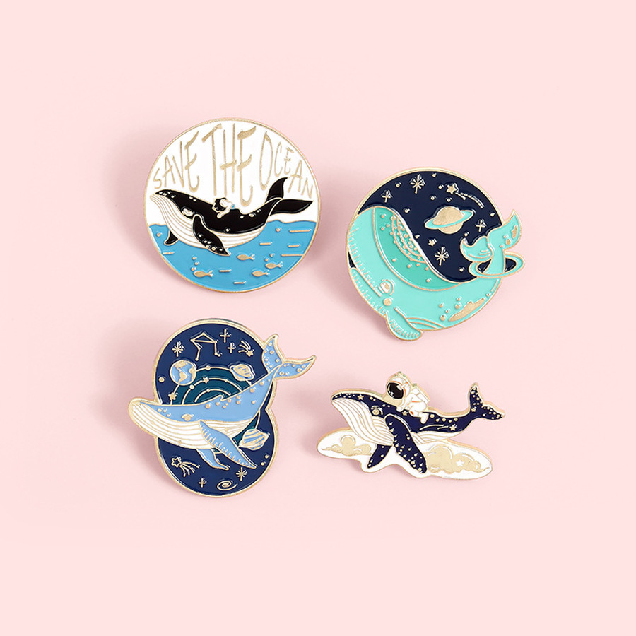 

Big Universe Sea Whale Brooches Pins Cute Enamel Lapel Pin suit Badge for Women men fashion jewelry will and sandy