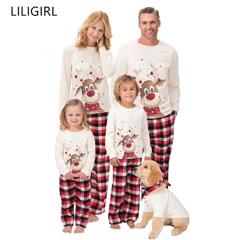 

Family Matching Outfits Clothing Christmas Pajamas Set Xmas Adult Kids Cute Party Nightwear Pyjamas Cartoon Deer Sleepwear Suit 210724, Blue