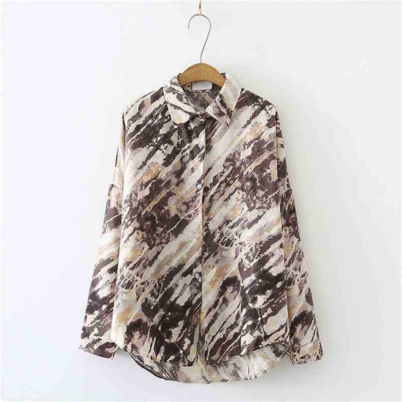 

Fashion Women Printed Chic Leisure All Match Casual Minimalist High Quality Tops Office Lady Loose Blouses 210525, Blue