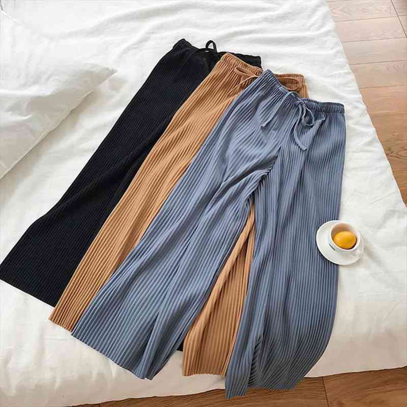 

women summer high waist wide leg pants womens slim spring pants casual loose trousers, Black;white