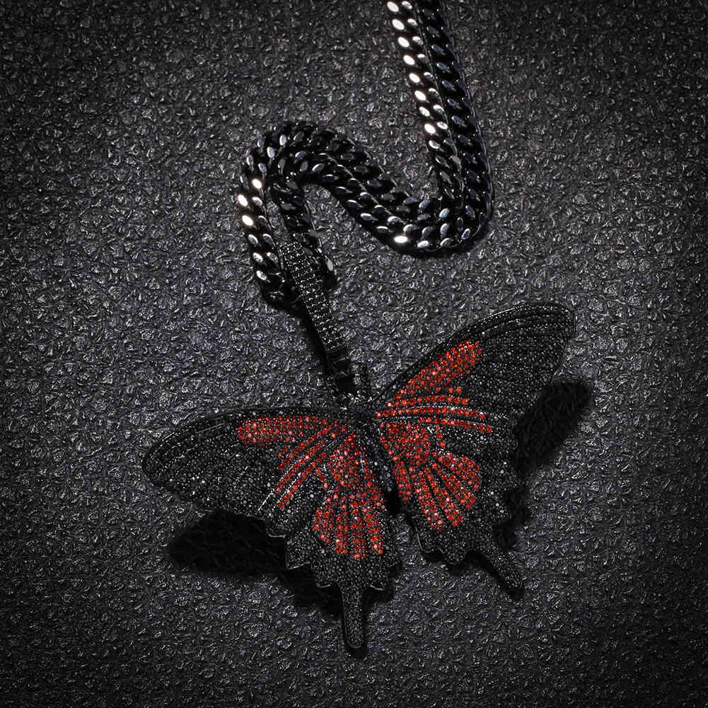 

Hip Hop Silver Blue Black Full Iced Out Bling Cubic Zircon CZ Big Butterfly Pendant Necklace for Men Jewelry Only Pendants X0509