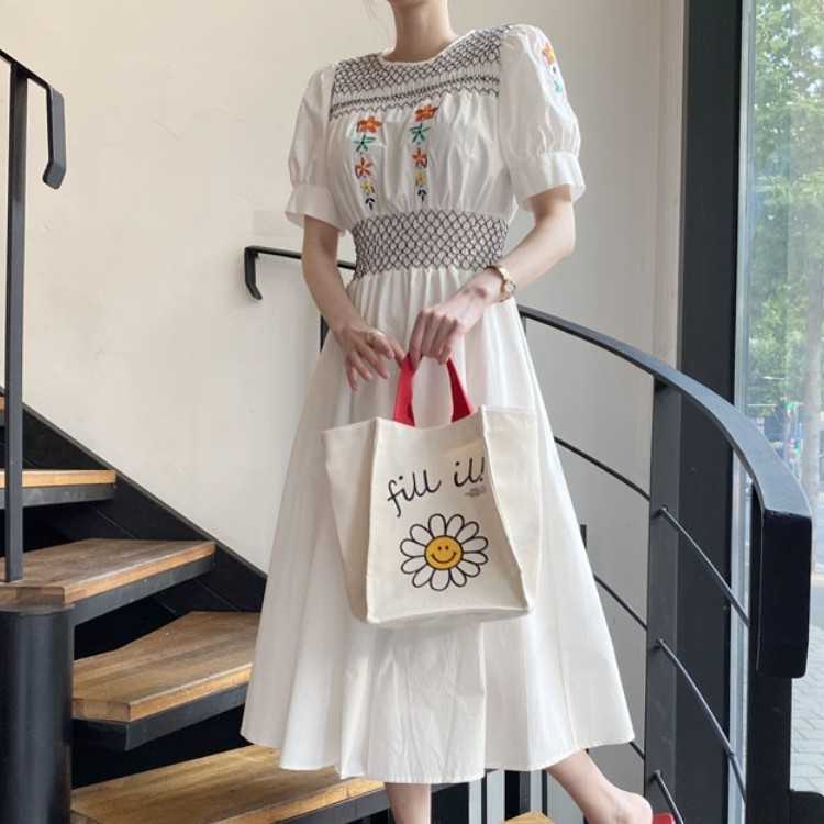 

Summer Sweet O-Neck Floral Embroidery Party Dress Korean Elegant Vintage High Waist Chic Long Vestidos 210526, Black