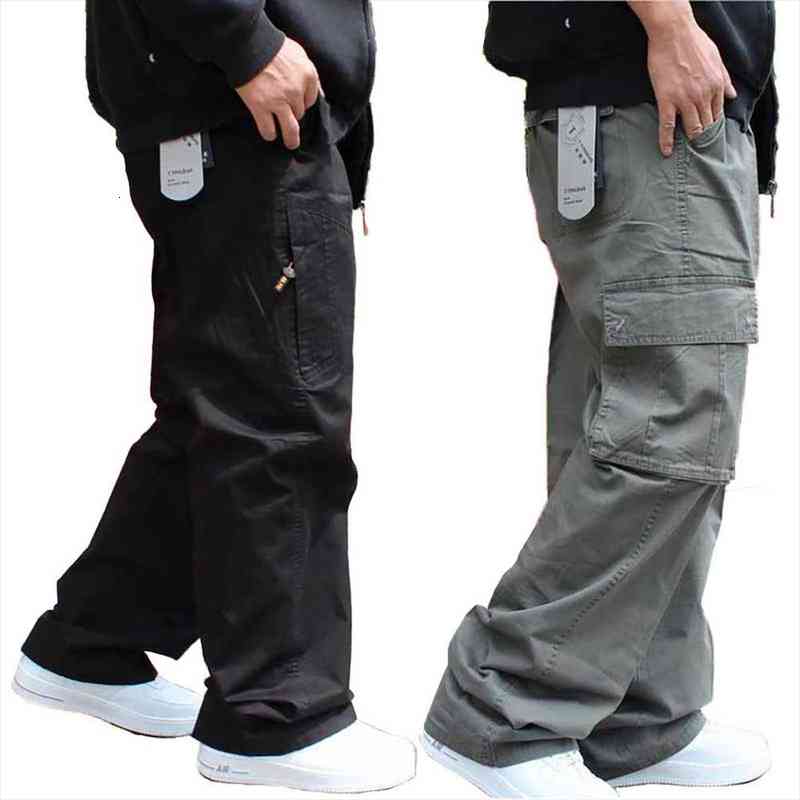 

big size cargo pants men hip hop harem trousers casual loose baggy wide leg big pockets streetwear male clothing, Black