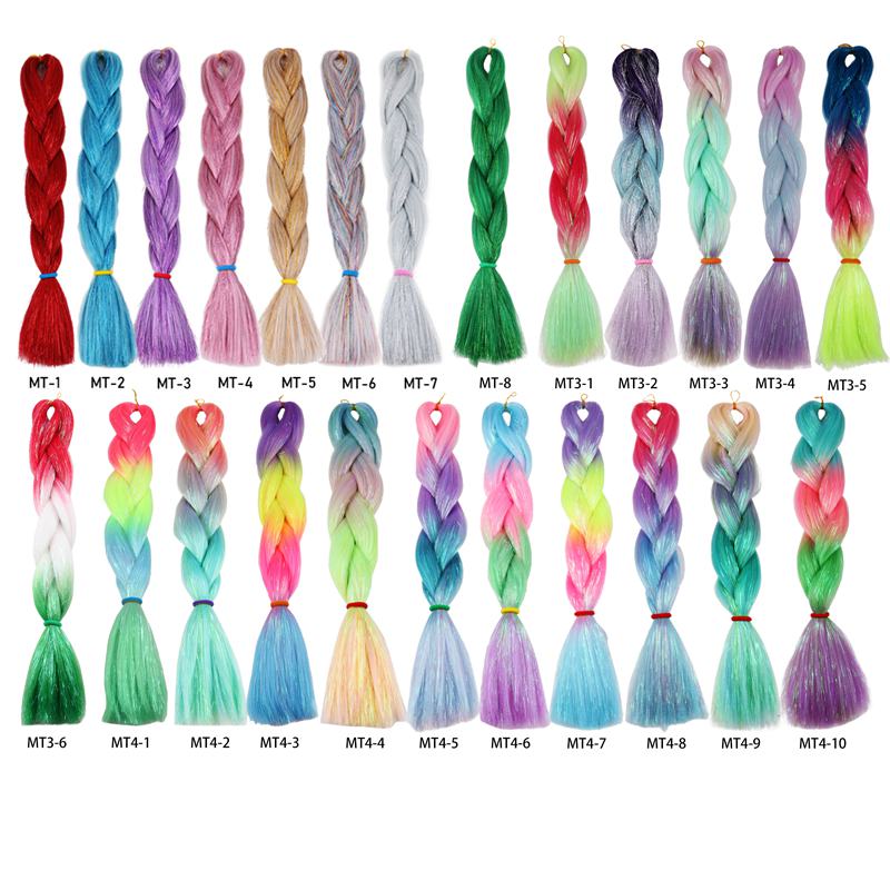 

24Inch 100G Ombre Color Synthetic Braiding Hair Mixed Metallic Glitter Twinkle Tinsel Jumbo Braids