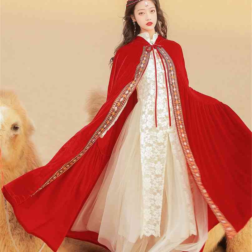 

Bead piece embroidered Chinese style restoring ancient ways off cape female qiu dong hooded cloak 210603, Beige