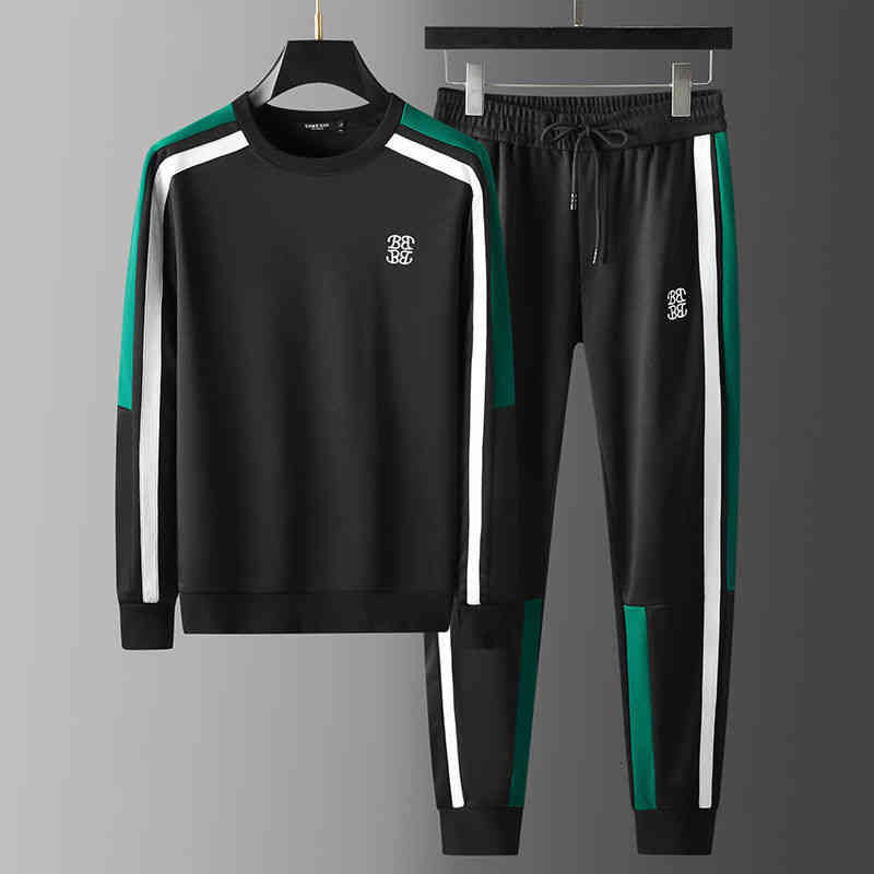 

Men's Tracksuits Korean trendy brand sports leisure suit men's contrast color splicing round neck sweater large two-piece set hsome in autumn DA1U, 1# shoe box