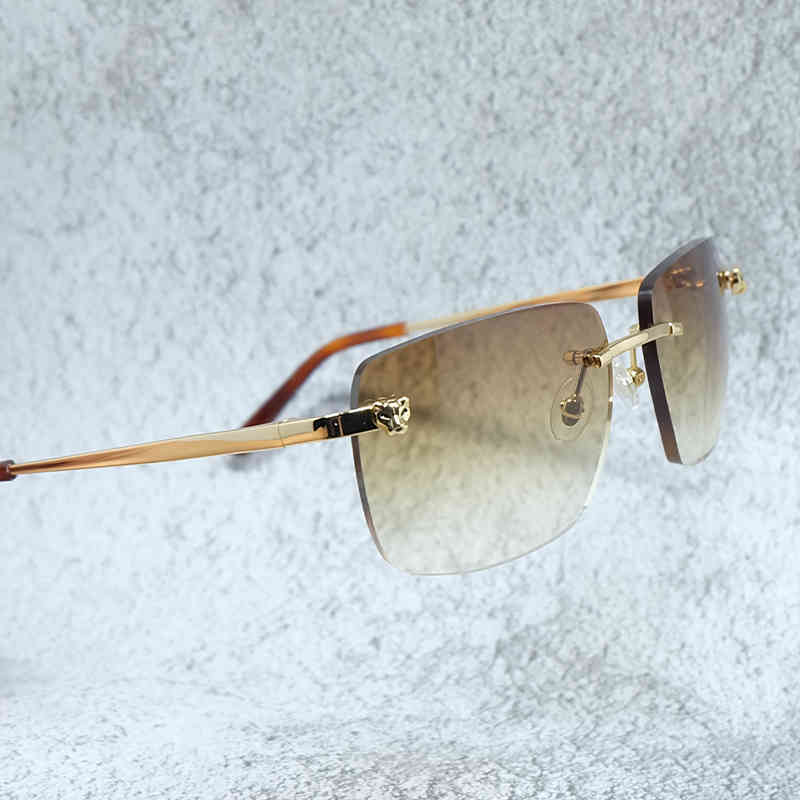 

Factory Direct Price Luxury Panther Rimless Sunglass Mens Wholesale Vintage Shades For Women Fashion Sun Glasses lentes