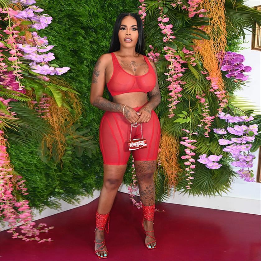 

casual matching set biker womens tracksuits sheer mesh party night clubwear summer tracksuit solid color suit, Gray