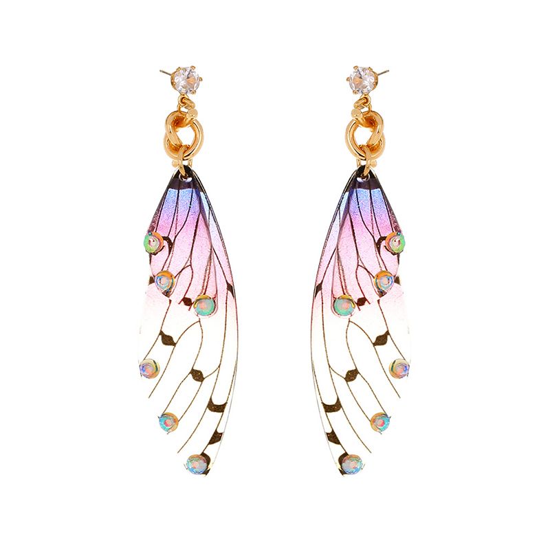 

Handmade Fairy Simulation Wing Dangle Insect Butterfly Wing Drop Earrings Foil Rhinestone Earring Romantic Bridal Jewelry