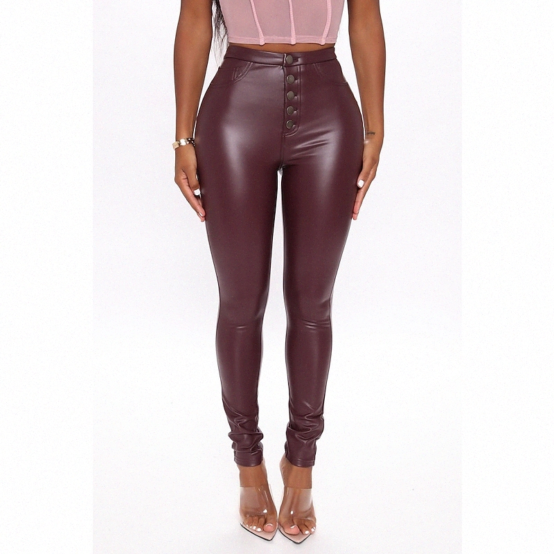 Women's Fashion Streetwear Skinny Novelty Full Length Pants Casual Weekend Micro-elastic Plain Comfort Mid Waist Slim Wine Black S M L j8WA#