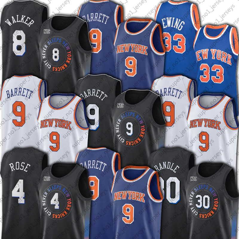

New''York''Knicks''Jersey RJ 9 Barrett Julius 30 Randle Basketball Jersey Derrick 4 Kemba Rose Walker Throwback Patrick 33 Ewing