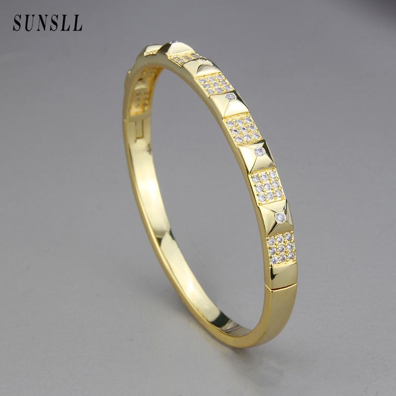 

Bangle SUNSLL Design Gold Inlaid Zircon Hip-hop Style Bracelet Three-dimensional Texture Exquisite Fashion Jewelry Gift