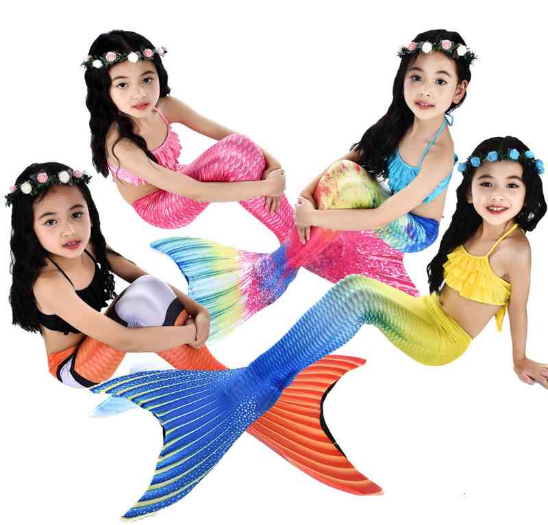 Bikini Girls Children Swimsuit Mermaid Tail Show Costume-image-673970647