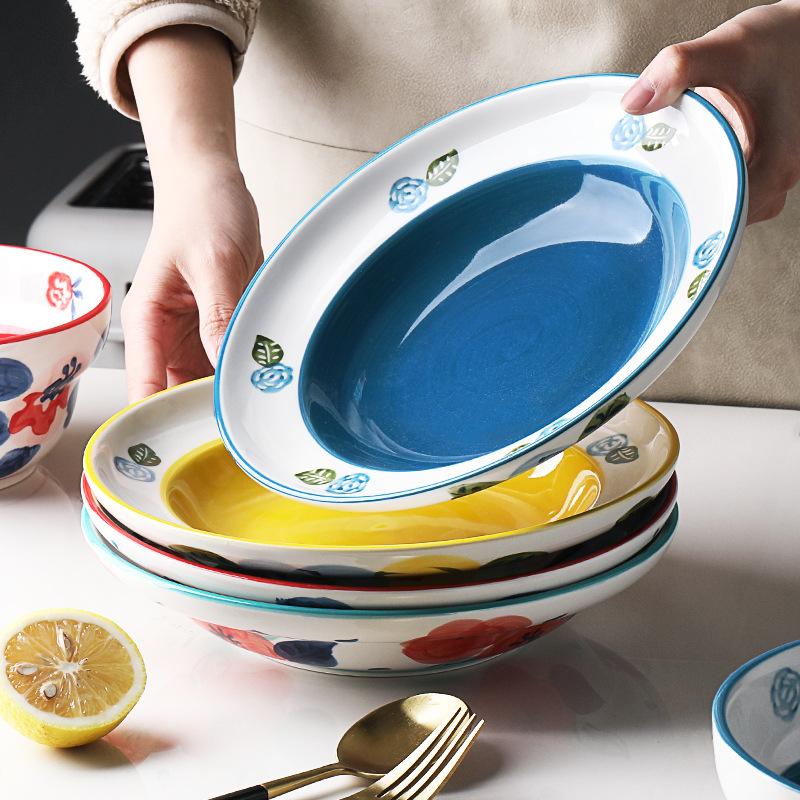 

Dishes & Plates Nordic Ceramic Plate Salad Dessert Soup Family Flower Western Pasta Style