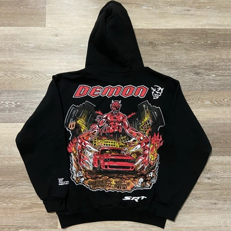 

High Street Warren Lotas Men's Hoodies Demon Print Mens Womens Fashion Streetwear Pullover Sweatshirts Loose Hoodies Tops Clothing