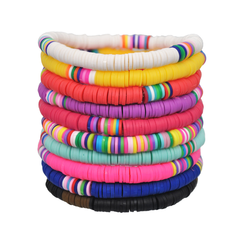 Ladies Polymer Clay Disc Bead Charm Bracelet Rainbow Heishi Beads Jewelry Boho Colorful Jewellery Stretch Bracelets-image-729294509