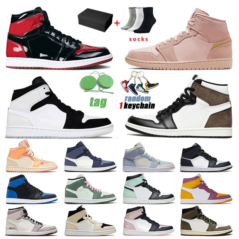 

aaa+ Quality Jumpman 1 1s Men Women Basketball Shoes High OG NRG Igloo Bred Patent Brotherhood Diamond Dark Mocha Mid Dutch Green Pink Designer Sport Sneakers Trainers, 36-46 mid shadow red