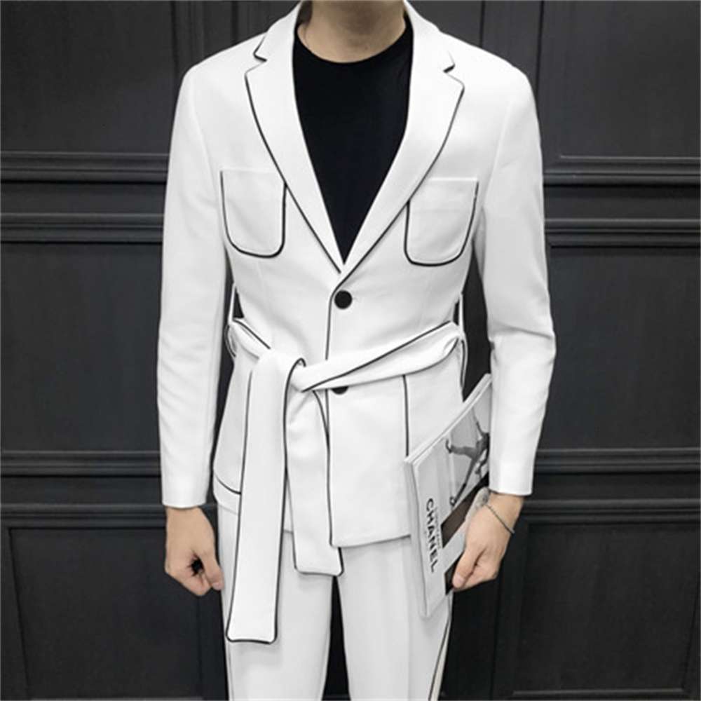 

Men Casual Pak Long Jacket Two-piece Black and White All Years (Jas Broek + Belt), Black;brown