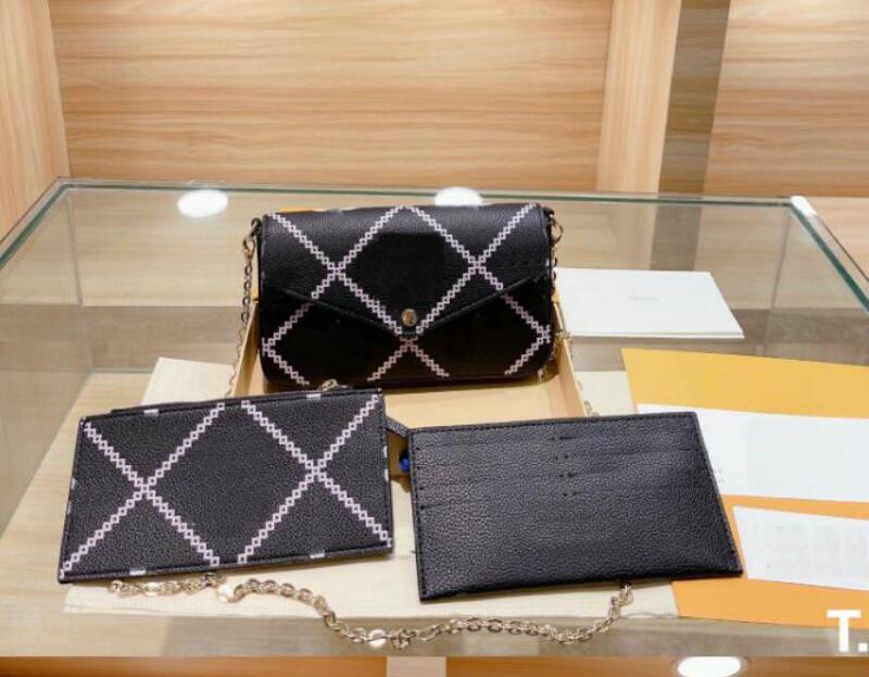 

3pcs/set POCHETTE FELICIE Women Shoulder Bag M61276 Clutch Wallet Luxury Designer Crossbody handbag Removable Chain Coin Purse 6699#, Black