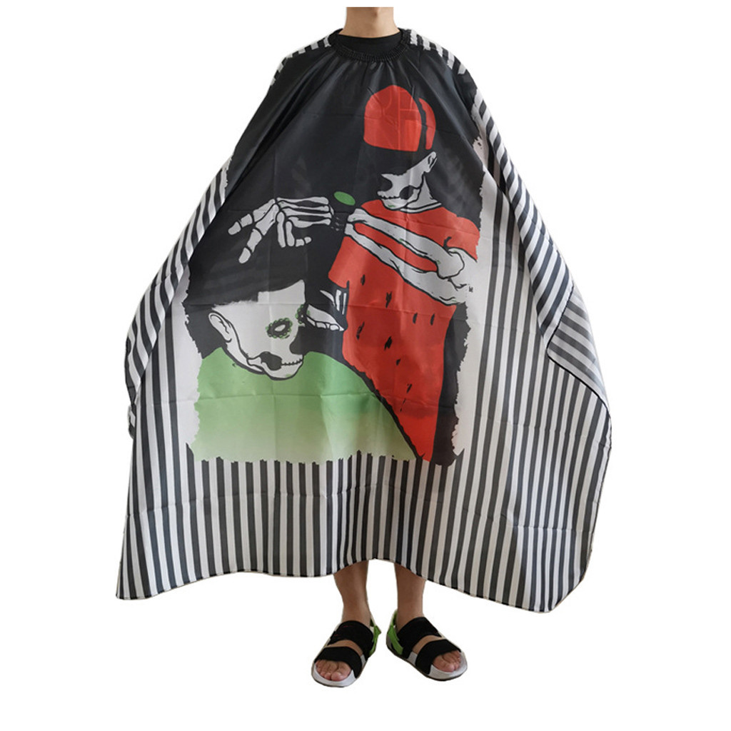 Diy haircut barber skeleton hand stylist house stylists wearing adjustable black and white stripe hairdresser dress haircut-image-693522646