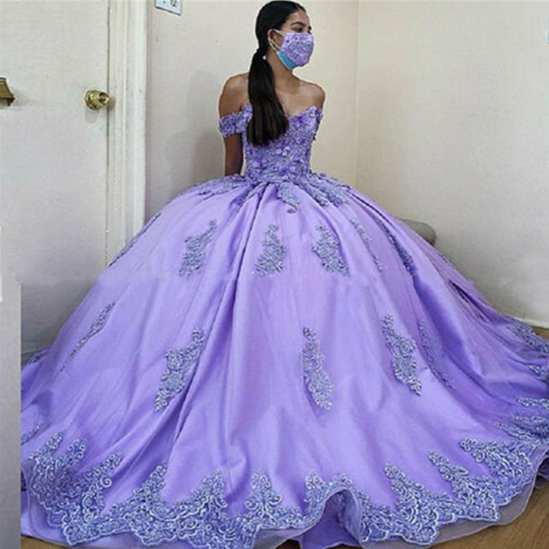 

Off Shoulder Quinceanera Dresses Lace Applique Flower Sweet 16 Evening Ball Gown Vestido de Fiesta, Custom made from color chart