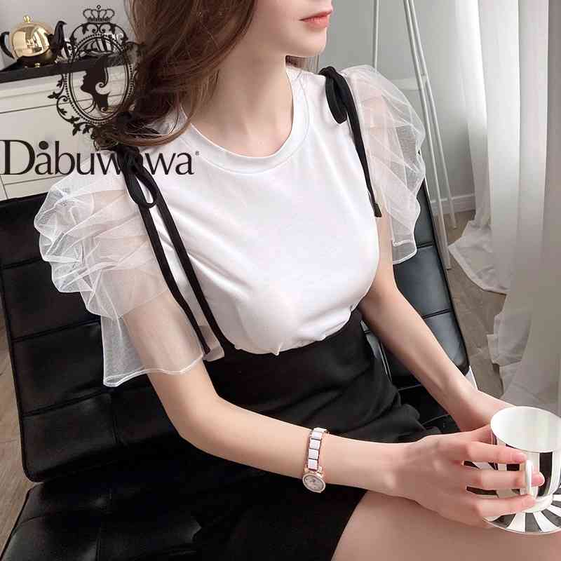 

Dabuwawa Casual Mesh Puff Short Sleeve O-Neck Women Casual Basic T Shirt Summer Elegant Solid Tops Tee Female DT1BTS027 210520, White