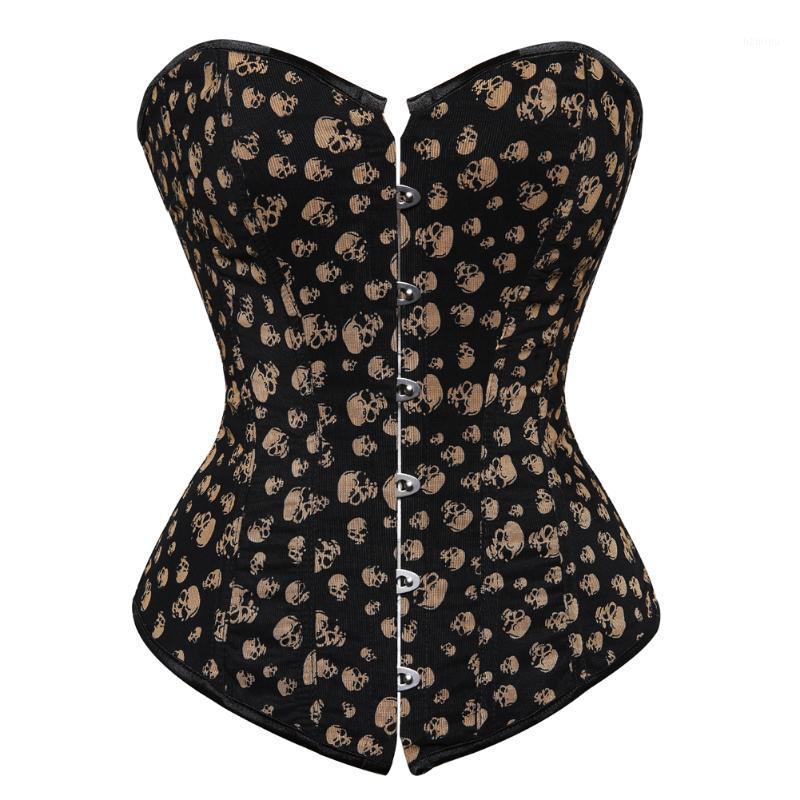 

Bustiers & Corsets Women Gothic Skull Print Overbust Waist Trainer Body Shaper Slim Corset Sexy Vintage Bustier Lingerie Top Plus Size -6X, Brown