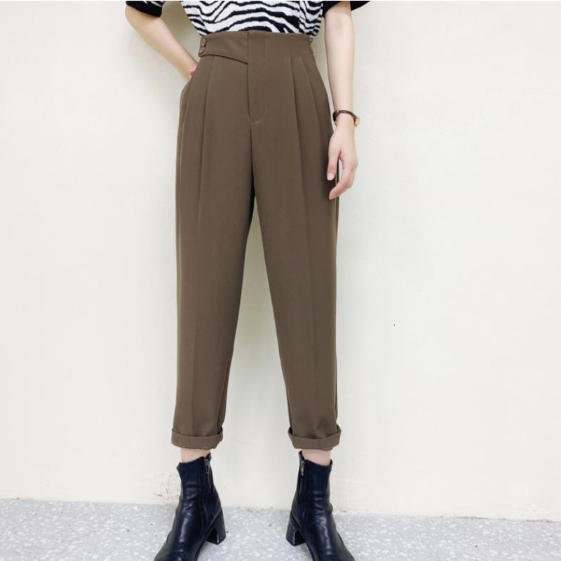

Women' Pants & Capris High Waist Button Design Wide Leg Woman Straight Loose Casual Suit For Women Soid Color Trousers Autumn Cof, Black