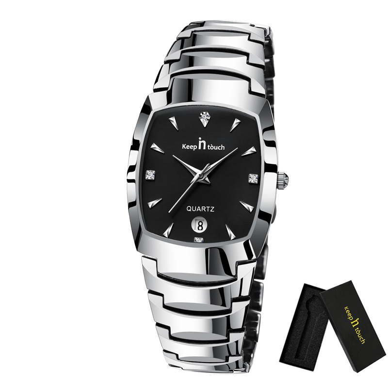 

Keep In Touch Mens Watches Top Brand Luxury Stainless Steel Square Quartz Watch For Men Waterproof Date Clock Relogio Masculinog, Silver