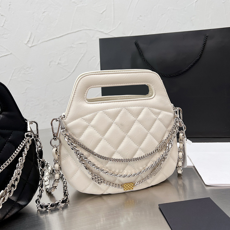 

2022Calfskin Genuine Leather Designer Bags Silver Metal Hardware Chain Charms Crossbody Shoulder Top Handle Totes Luxury Fashion, Box
