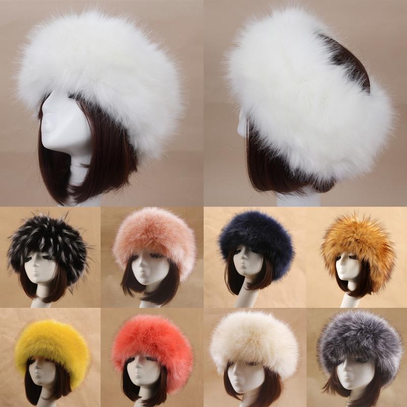 

Berets Winter Thick Furry Hairband Fluffy Russian Faux Fur Women Girl Headband Hat Outdoor Ski Hats, Blue;gray