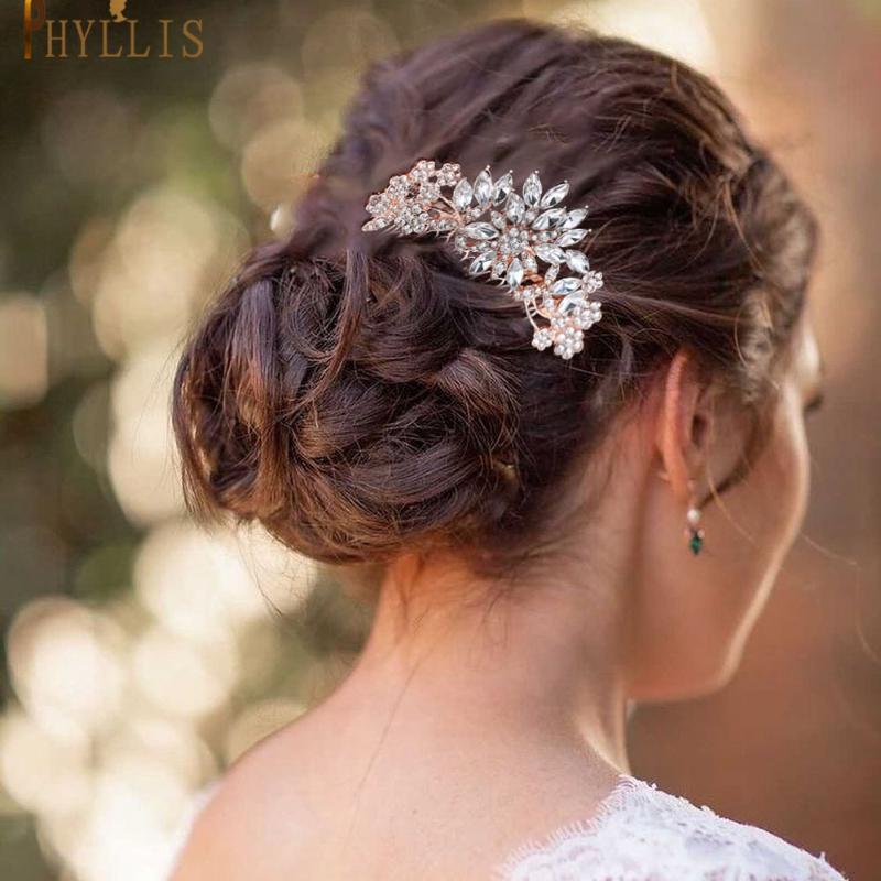 

Hair Clips & Barrettes A331 Golden Wedding Pins Bridal Clip Comb Crystal Piece Accessories For Brides, Golden;silver