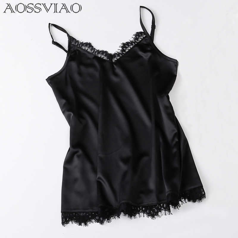 

Summer Silk Tank Top Women Sexy V Neck Basic Tops Blusas Casual Womens Vest Lace Camisole Crop Tops Plus Size Female Shirt 210616, Black