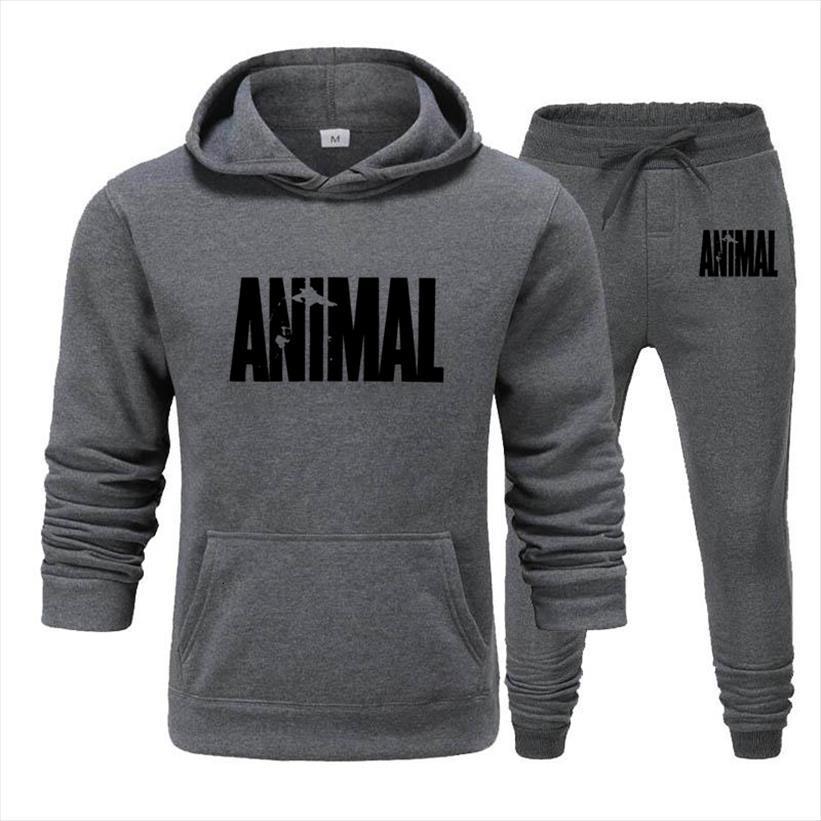 

autumn winter animal print sweatshirt mens tracksuits pants sets hoodies jogging sport suit track running two sportswear, Gray