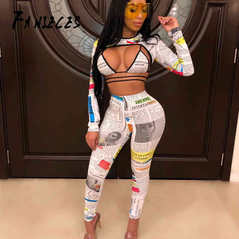 

Autumn 3 three Piece Set print Crop Top and Pants Women sexy night Club Outfits Matching Sets streetwear Conjuntos De Mujer 210520, Gray