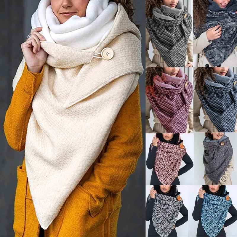 

Scarves Women Winter Warm Large Triangle Scarf Thermal Shawl Wrap Blanket With Button Y1QD, Blue;gray