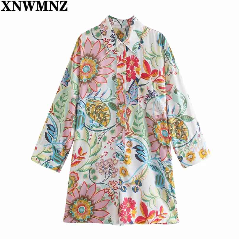 

Women Fashion printed shirt playsuit Femme Loose Long cuffed sleeves collared Casual Chic Beach Rompers 210520, Multi