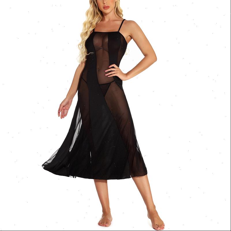 

big size s 6xl growns womens sleepwears mesh black long dresses summer sleeveless woman night dress women, Black;red