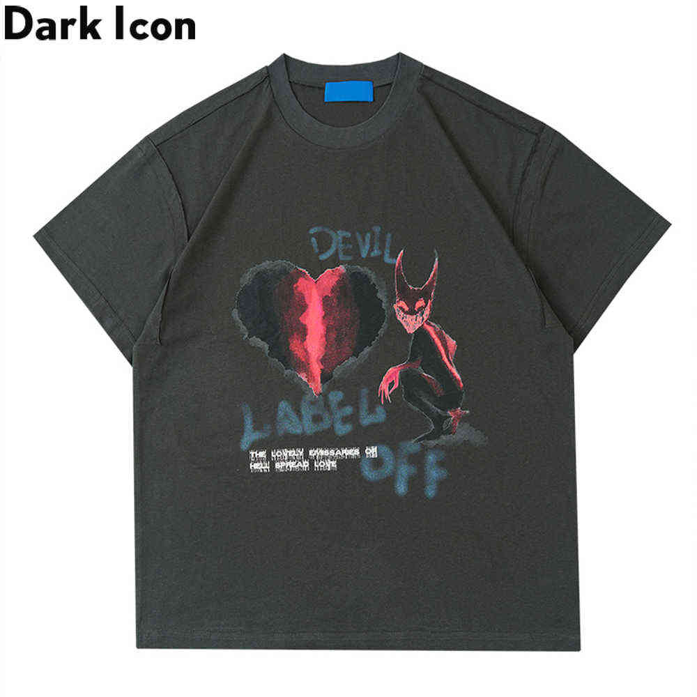 

Devil Heart Tshirt Men Summer Round Neck Hipster T-shirt Short Sleeve Cotton Tee Shirts Grey White 210603